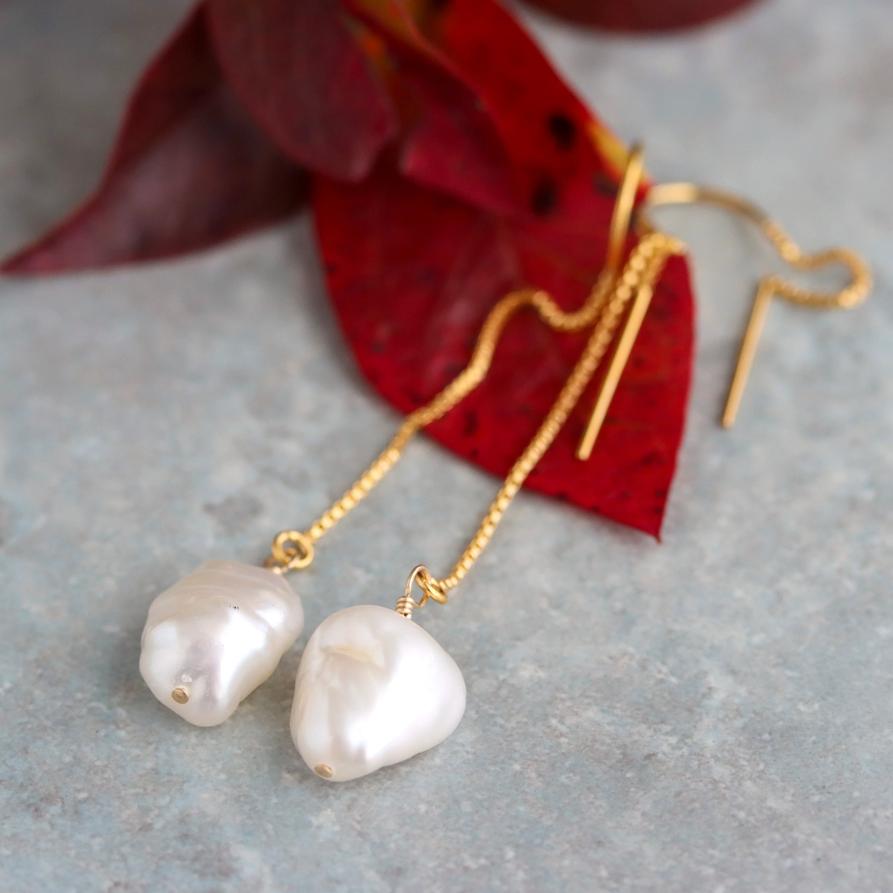 Elena Pearl Threader Earrings - Image 2
