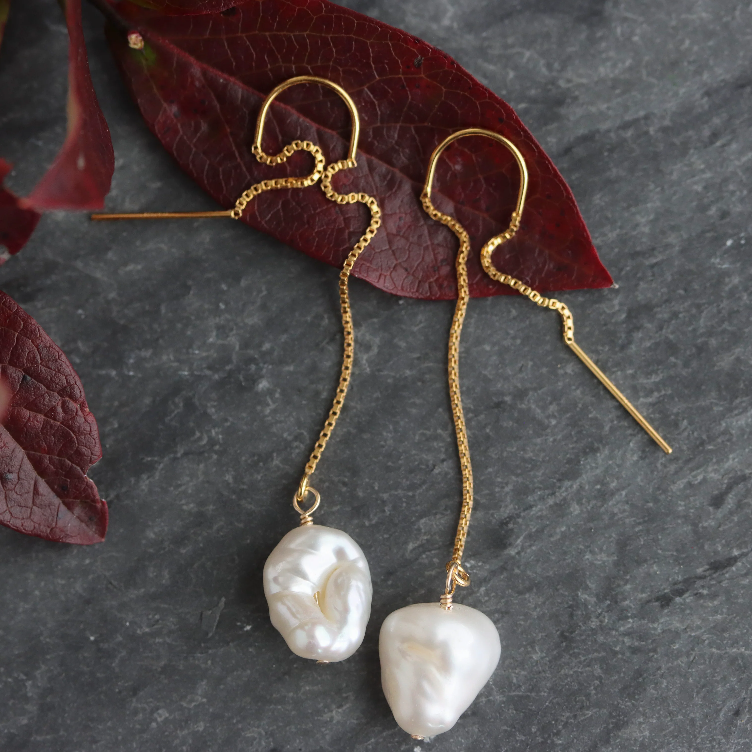 Elena Pearl Threader Earrings - Image 4