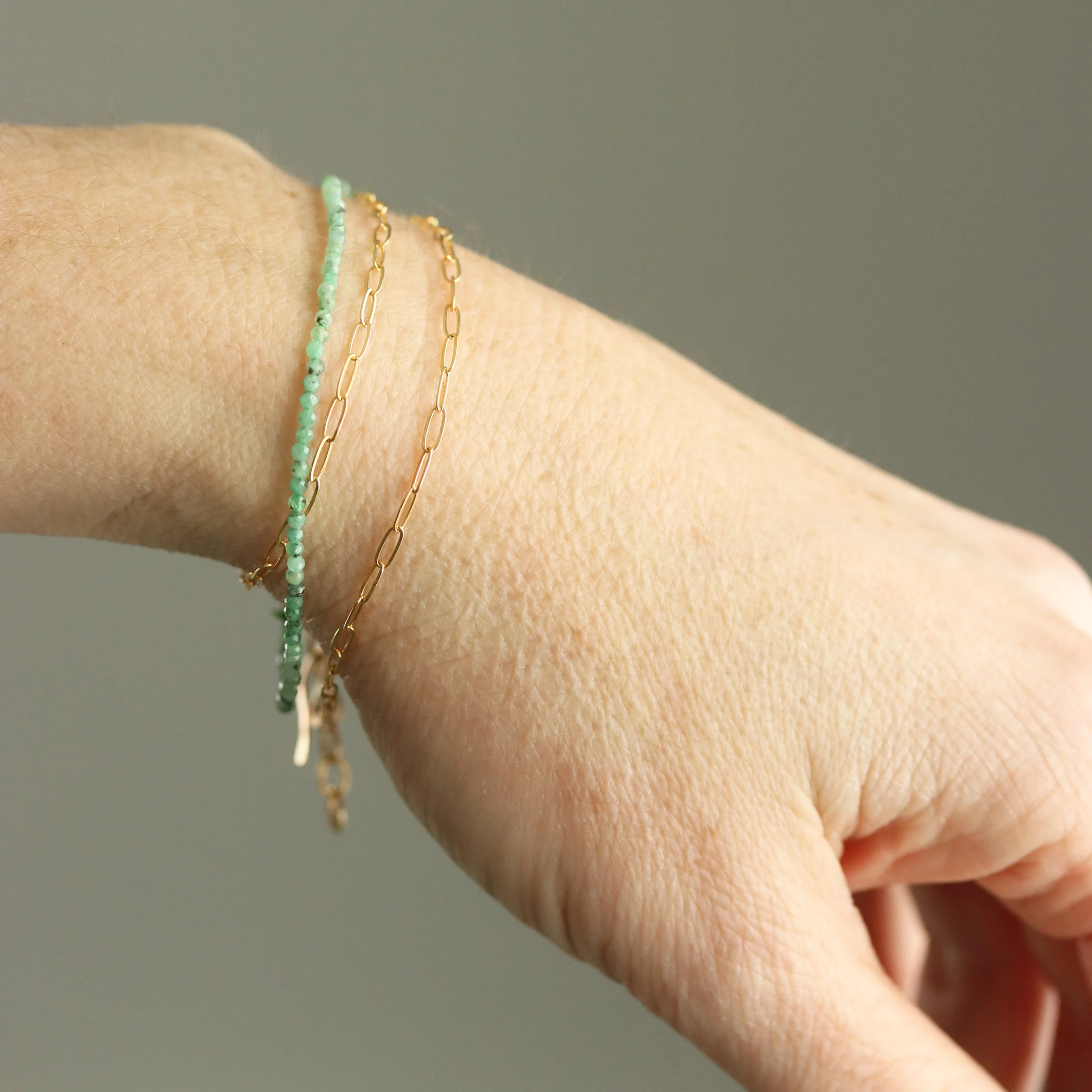 Emerald Wrap Bracelet or Necklace on Gold Chain - Image 2