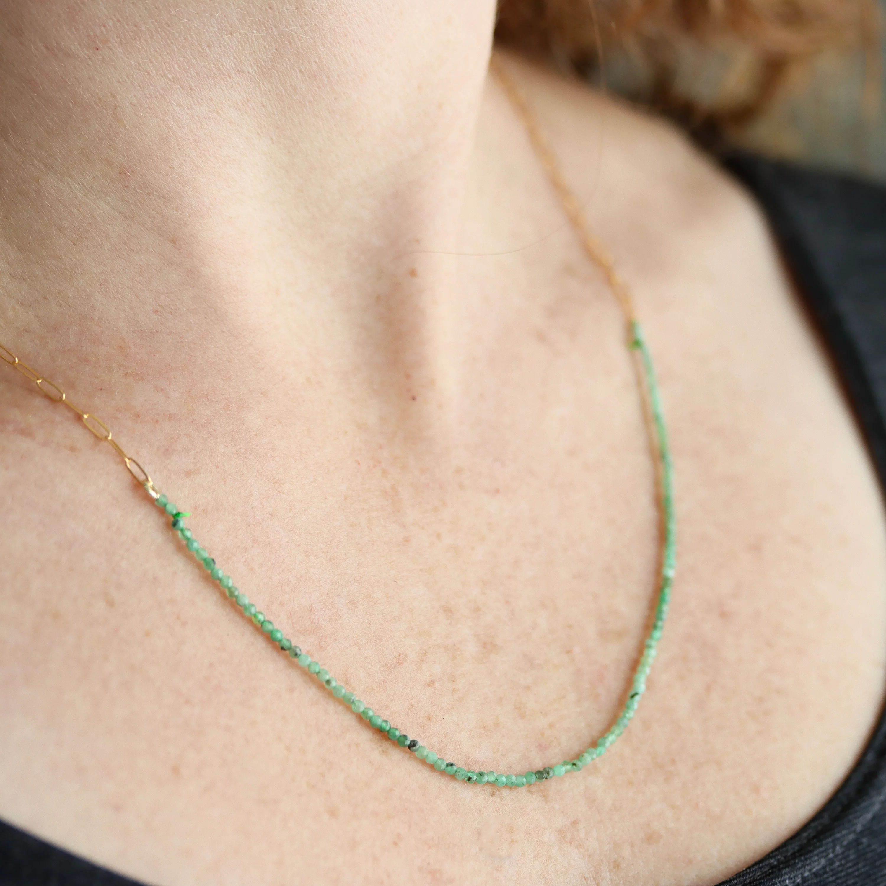 Emerald Wrap Bracelet or Necklace on Gold Chain - Image 4