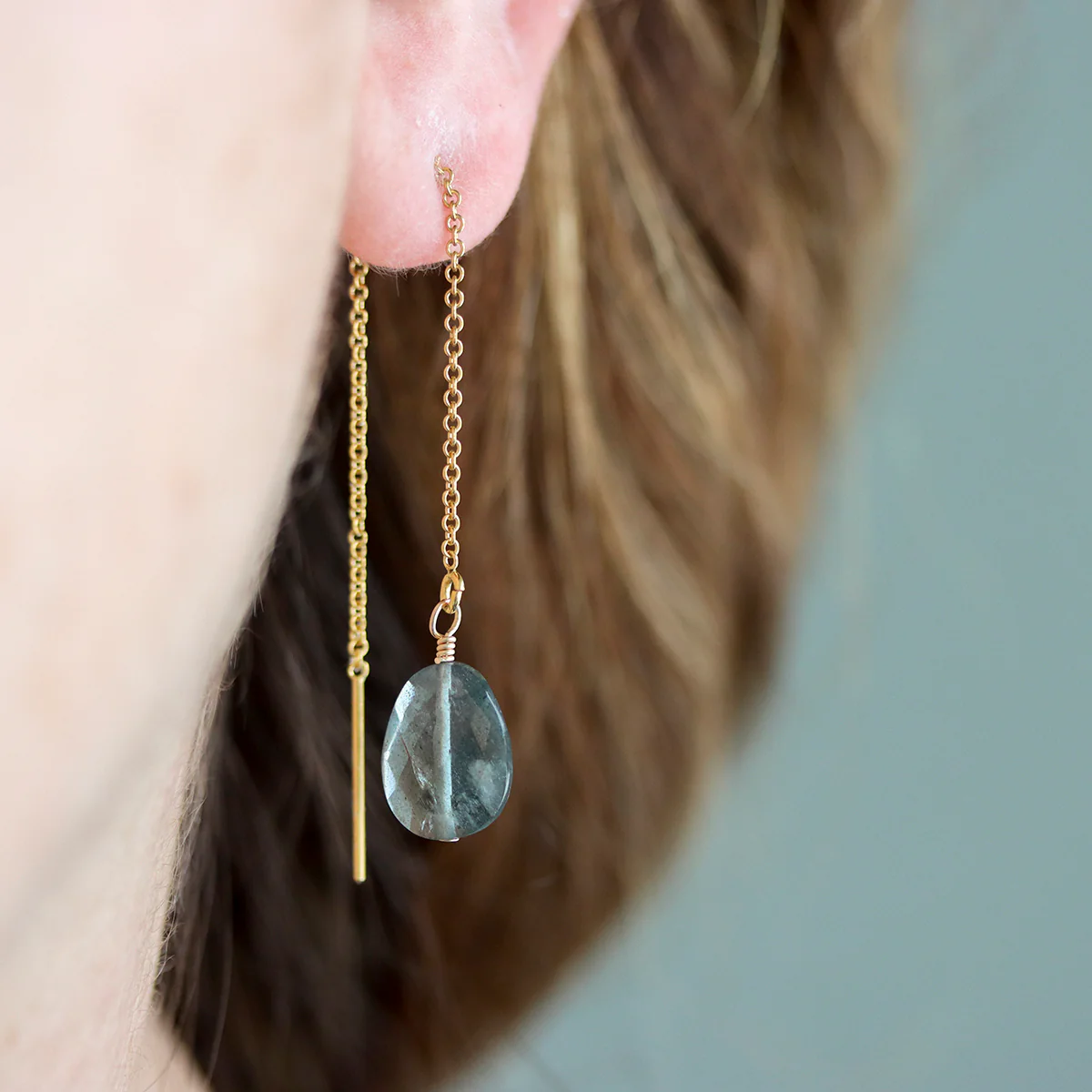 Faceted Aquamarine Threader Earrings - Image 2