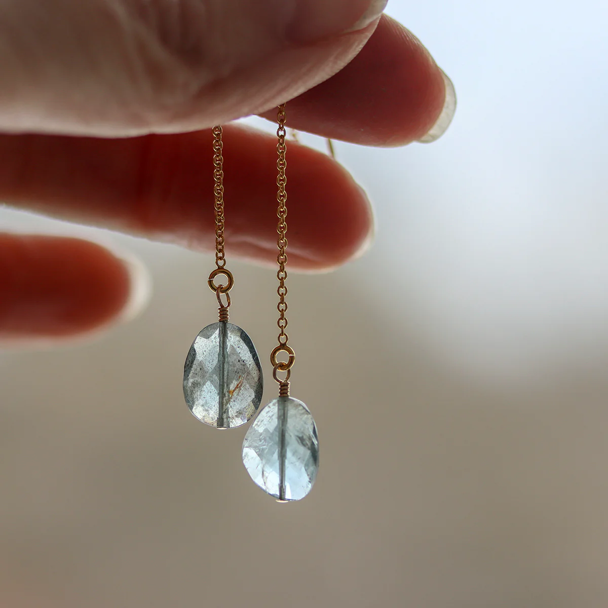 Faceted Aquamarine Threader Earrings - Image 3
