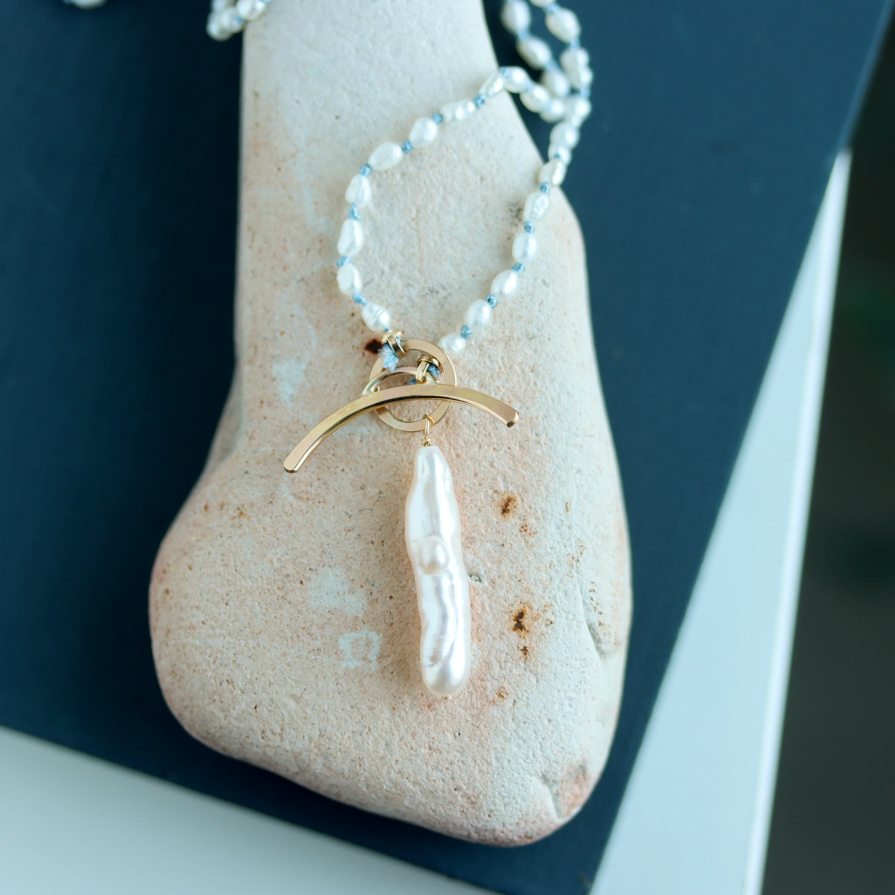 Knotted Pearl Lariat Necklace - Image 3