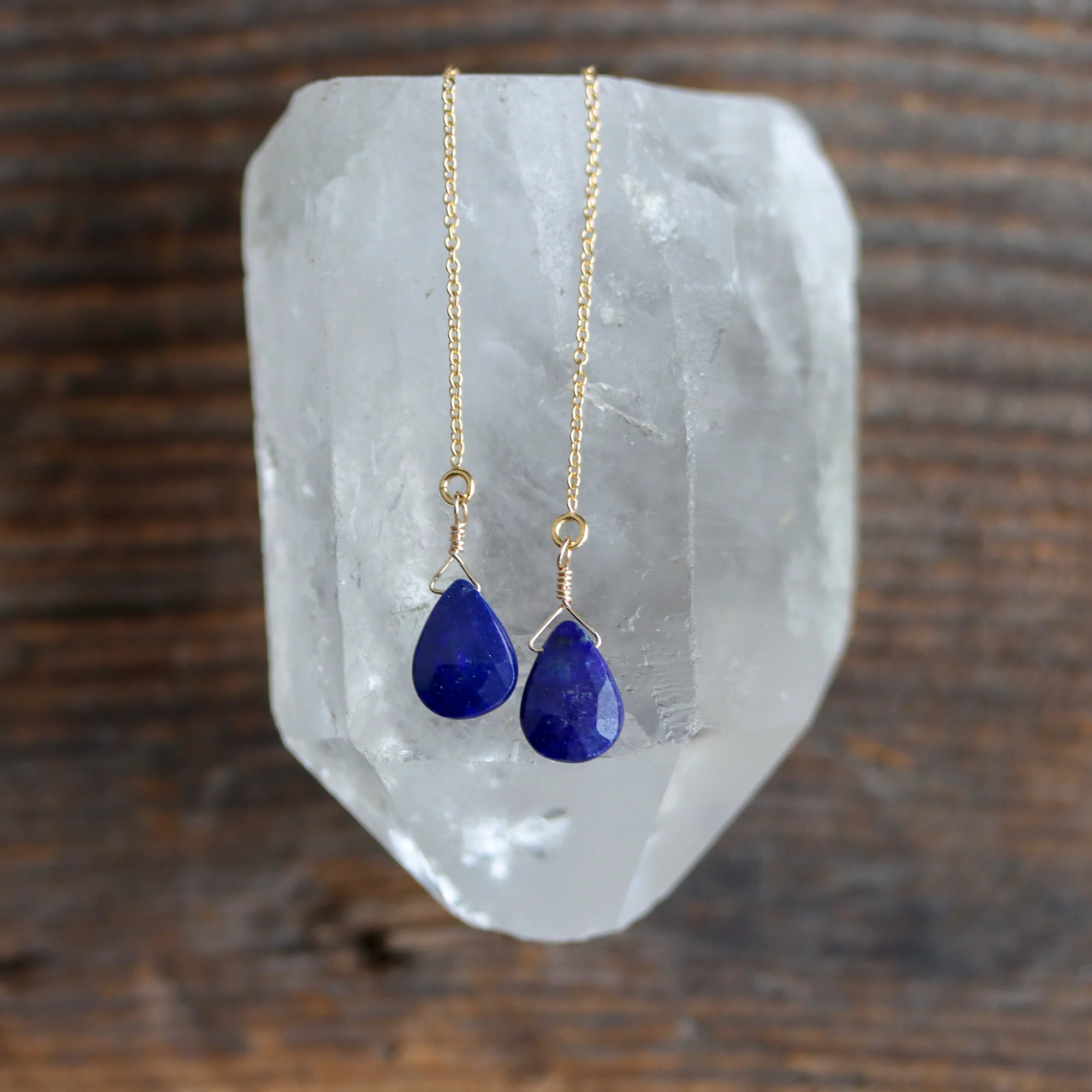 Lapis Lazuli Threader Earrings - Image 2