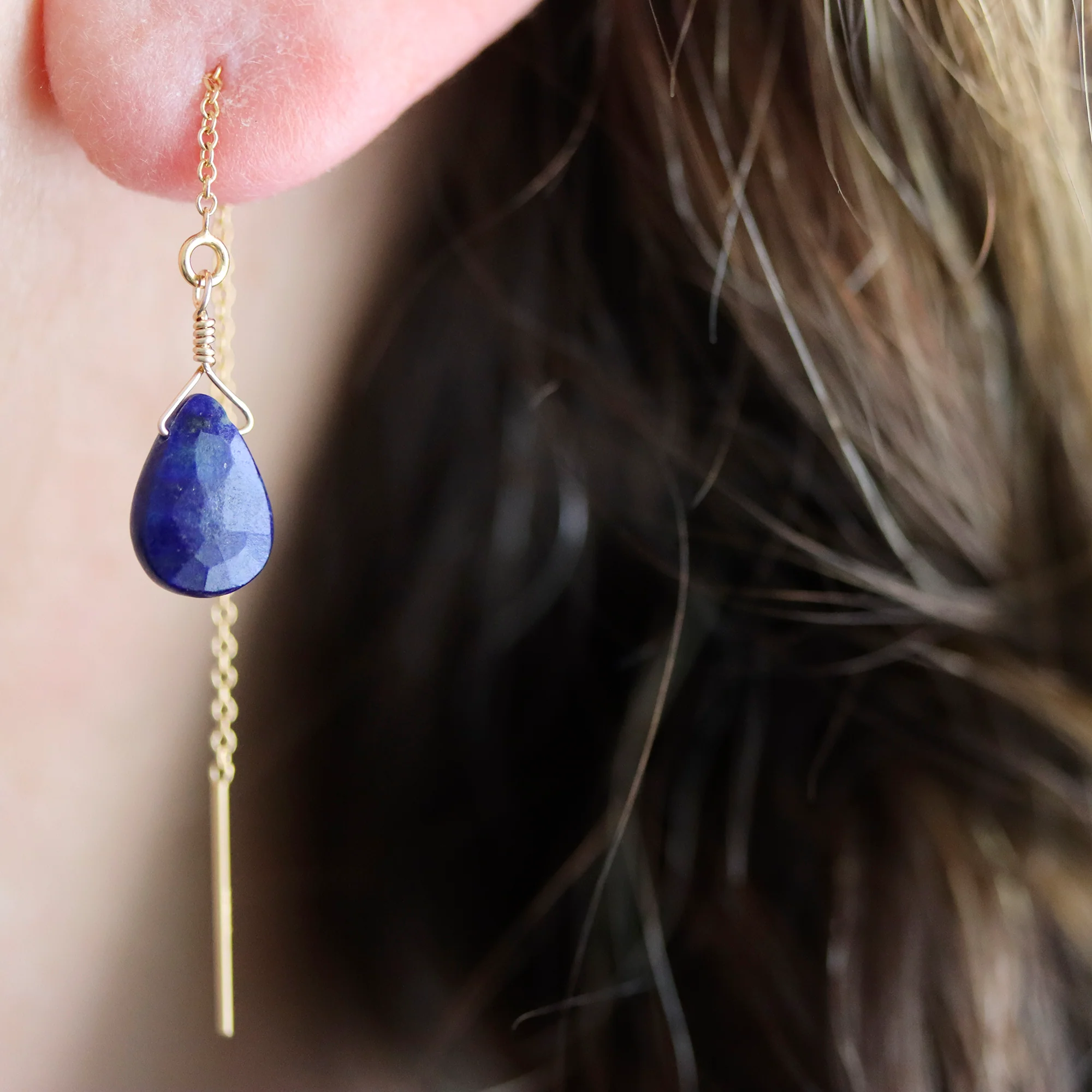 Lapis Lazuli Threader Earrings - Image 4