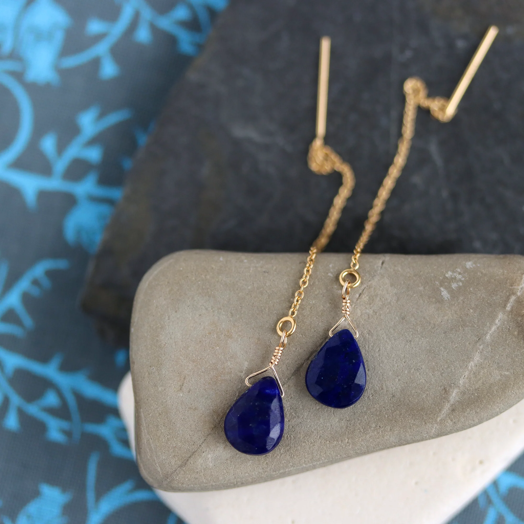Lapis Lazuli Threader Earrings - Image 5