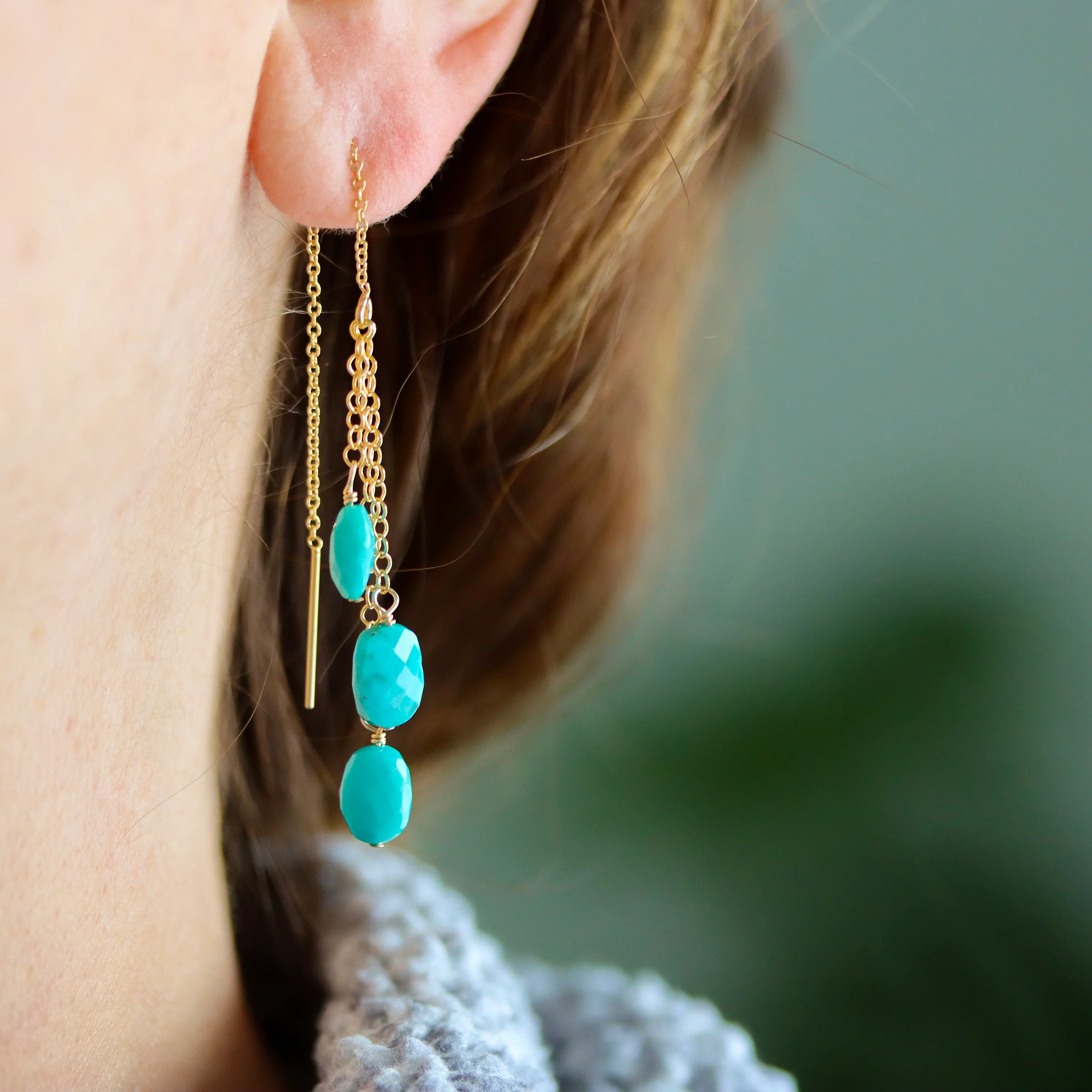 Layered Turquoise Threader Earrings - Image 2