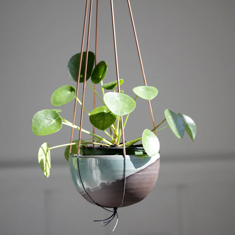 Mini Plant Hanger in Copper and Grey Cotton - Image 3
