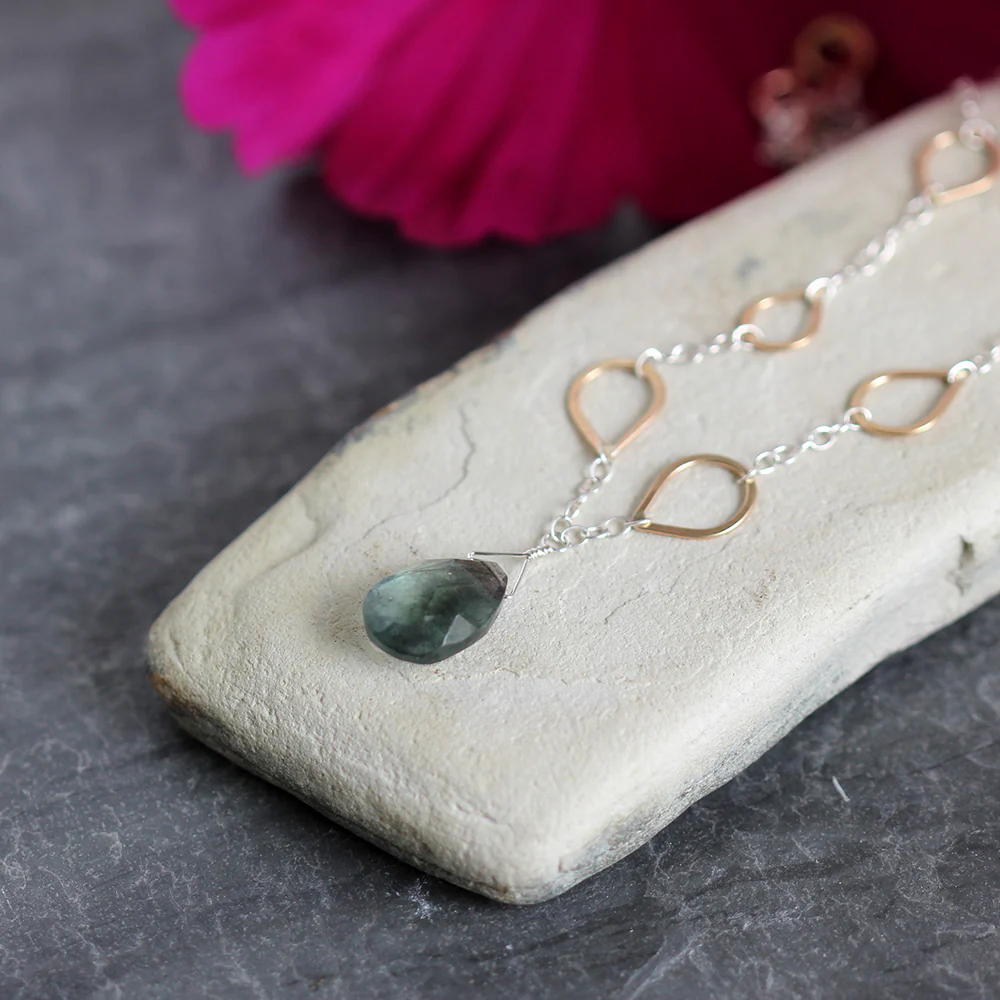 Moss Aquamarine Teardrop Necklace - Image 3