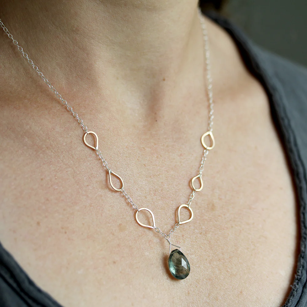 Moss Aquamarine Teardrop Necklace - Image 4