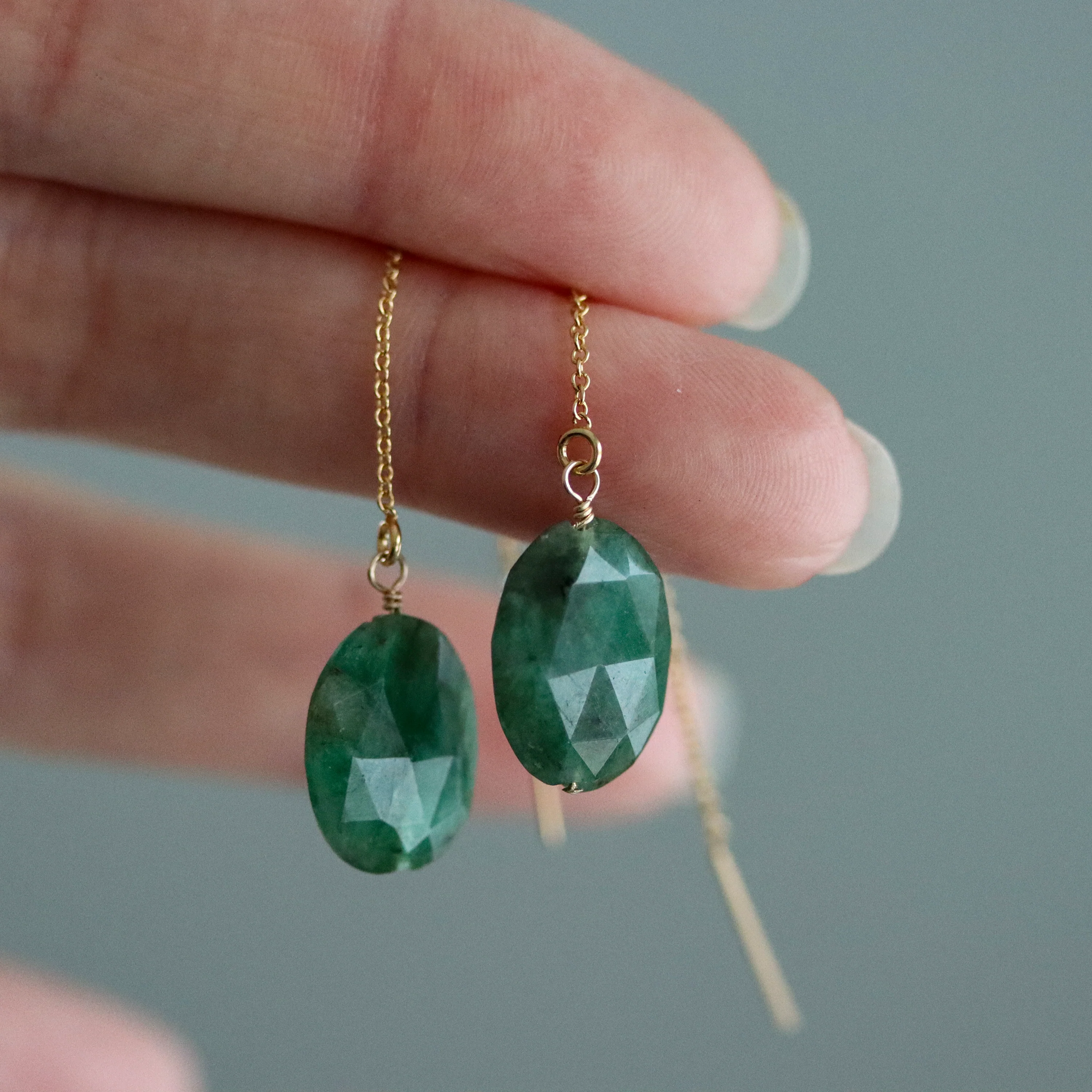 Palma Emerald Threader Earrings - Image 2