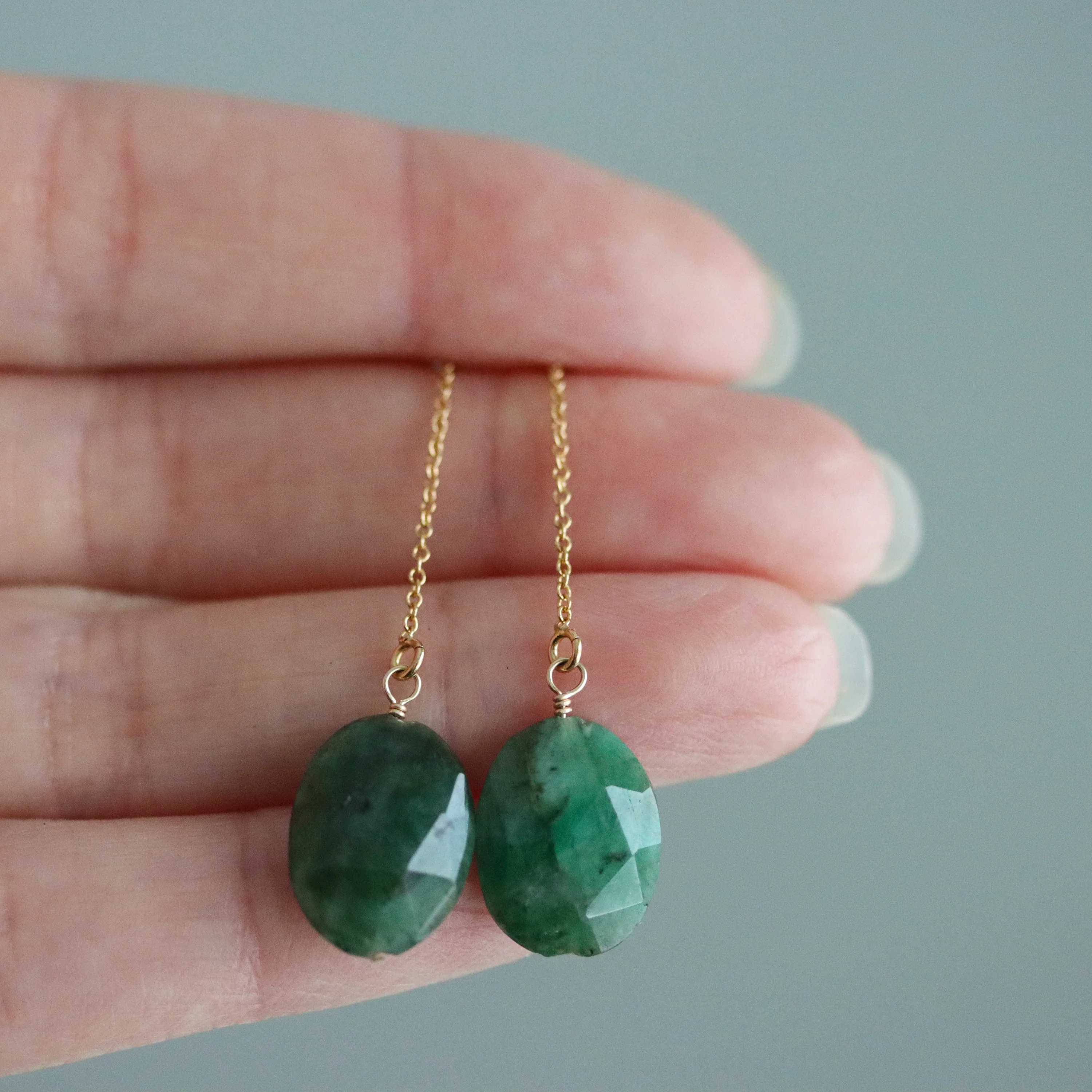 Palma Emerald Threader Earrings - Image 3