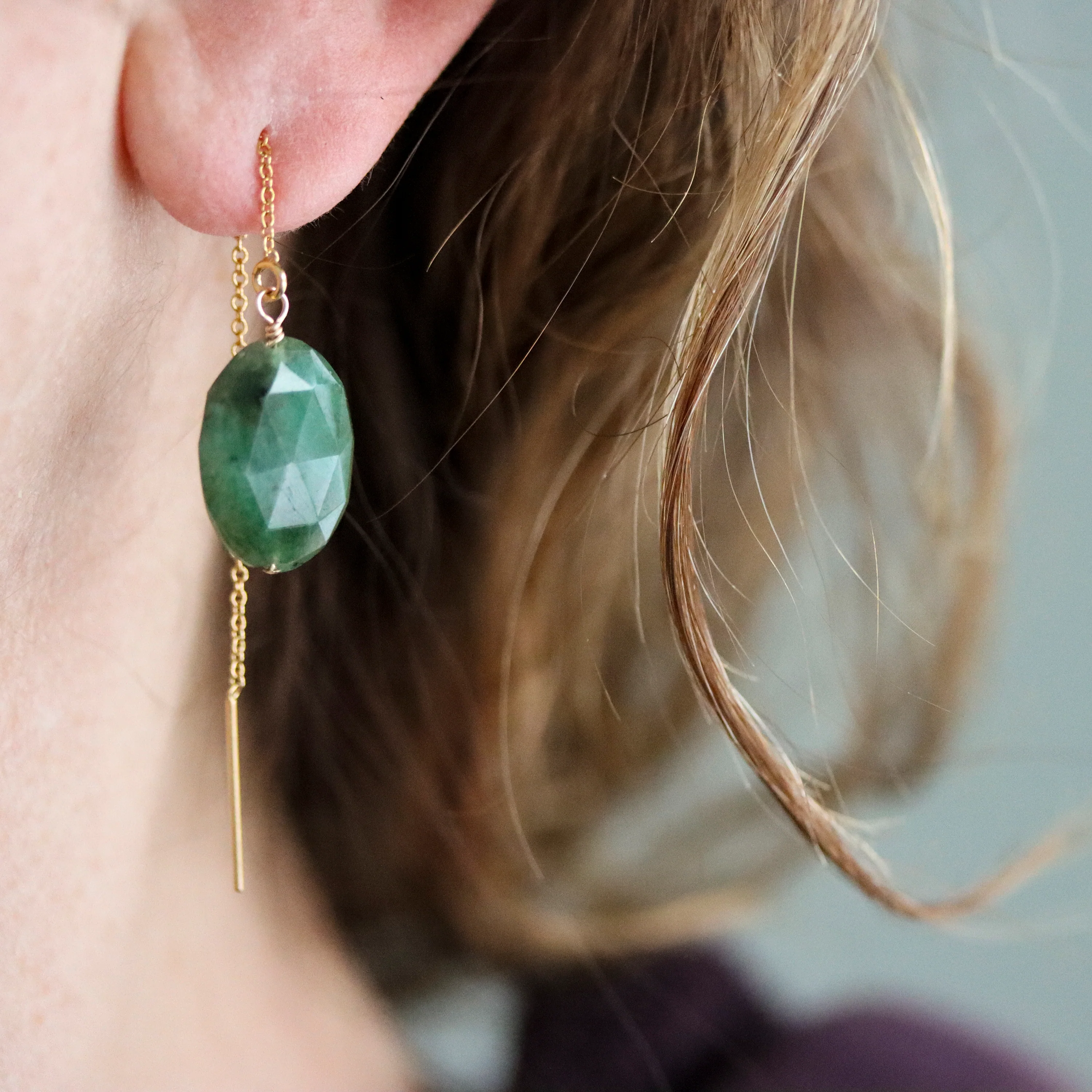 Palma Emerald Threader Earrings - Image 4
