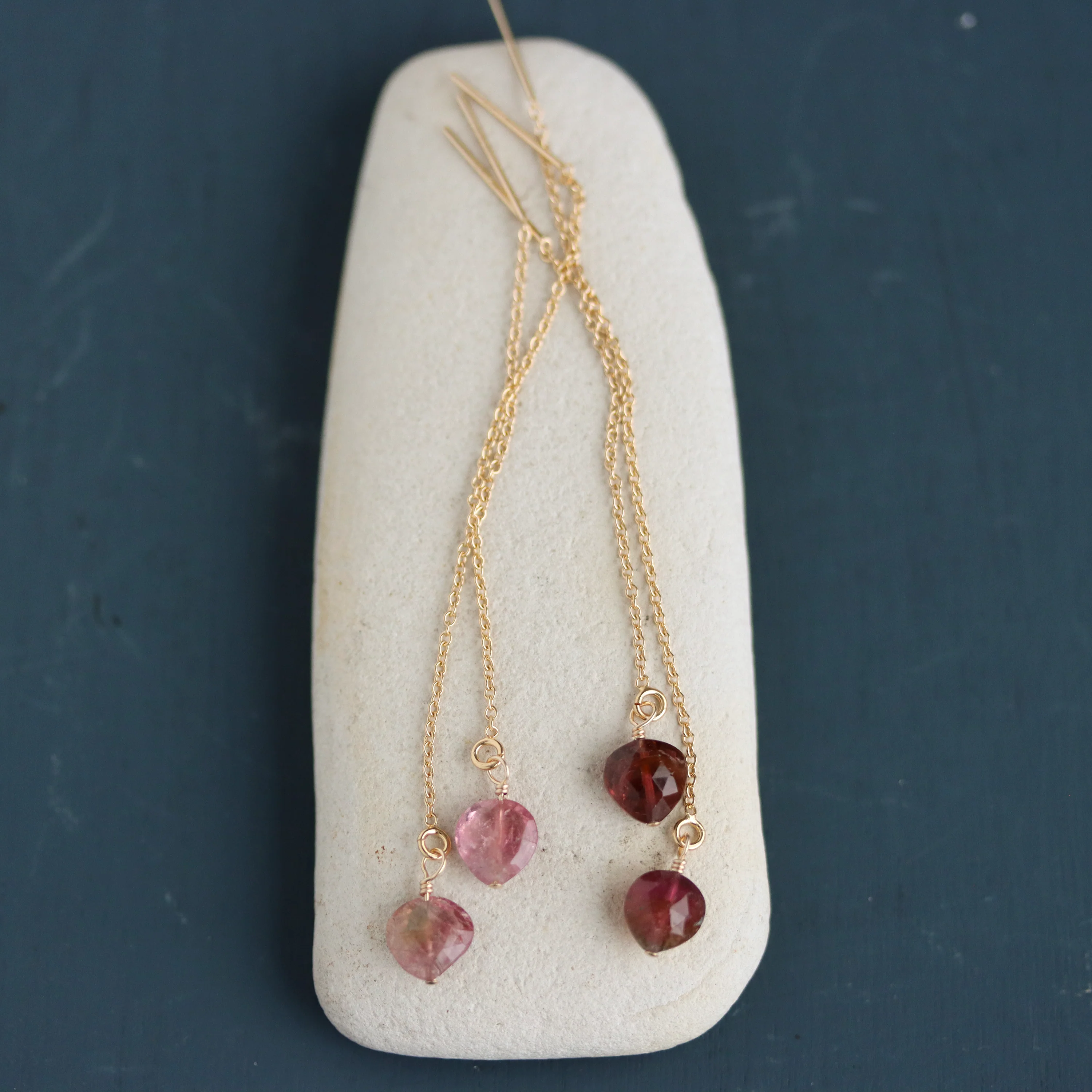 Pink Tourmaline Teardrop Threader Earrings - Image 2