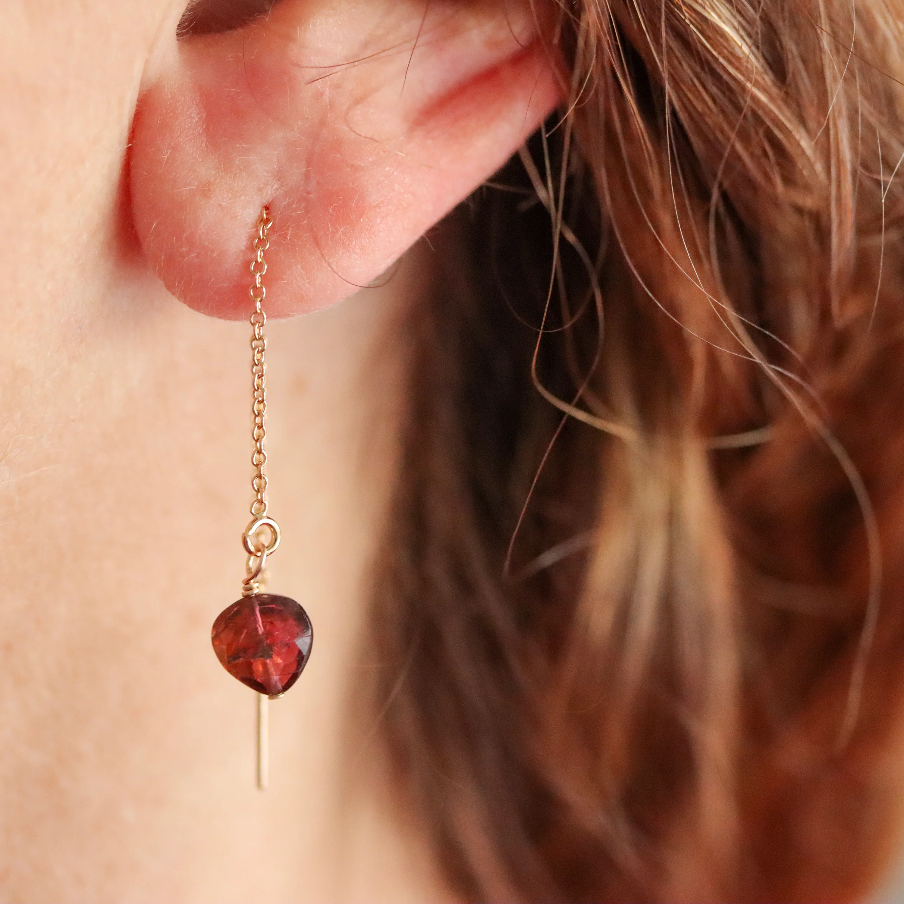 Pink Tourmaline Teardrop Threader Earrings - Image 3