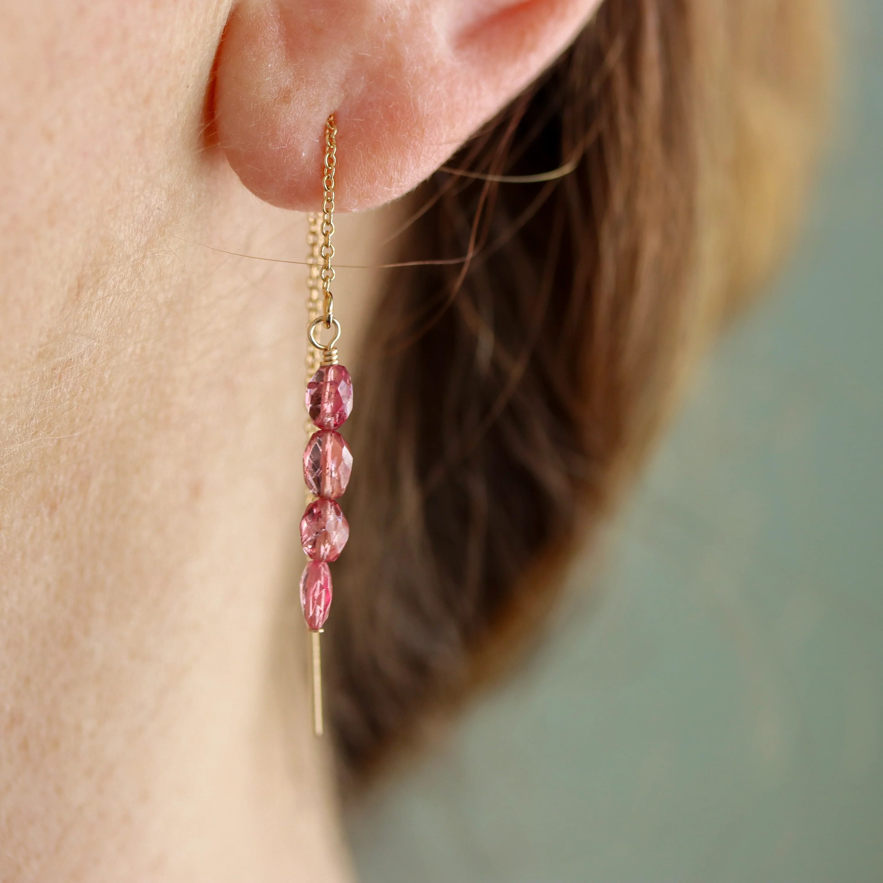 Pink Tourmaline Threader Earrings - Image 2