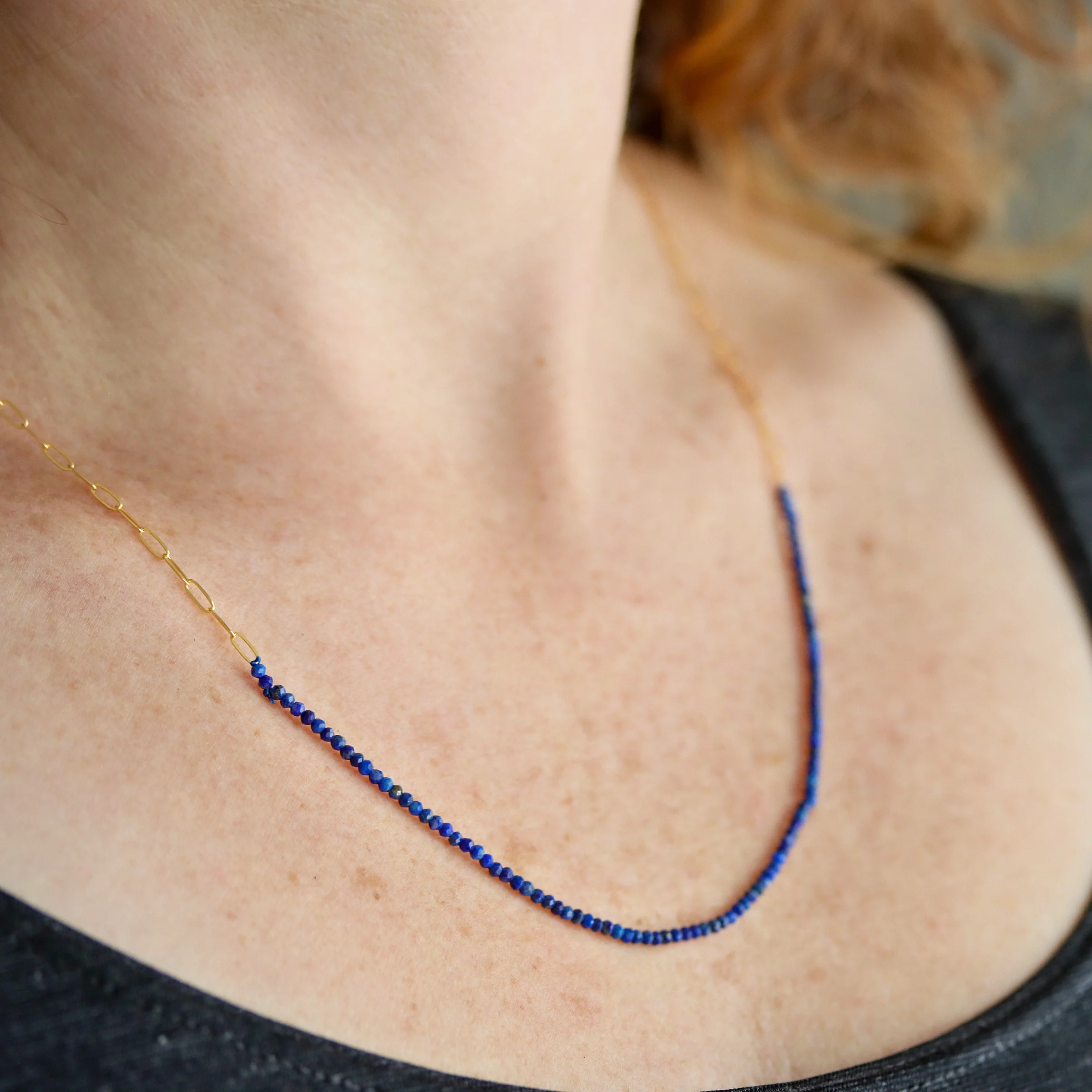 Lapis Lazuli Wrap Bracelet or Necklace With Dainty Gold Chain - Image 2