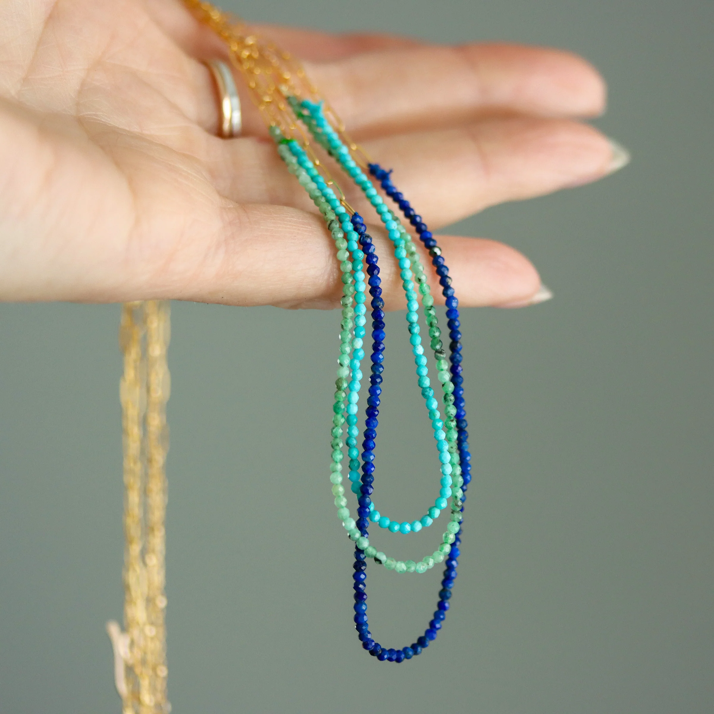 Lapis Lazuli Wrap Bracelet or Necklace With Dainty Gold Chain - Image 3