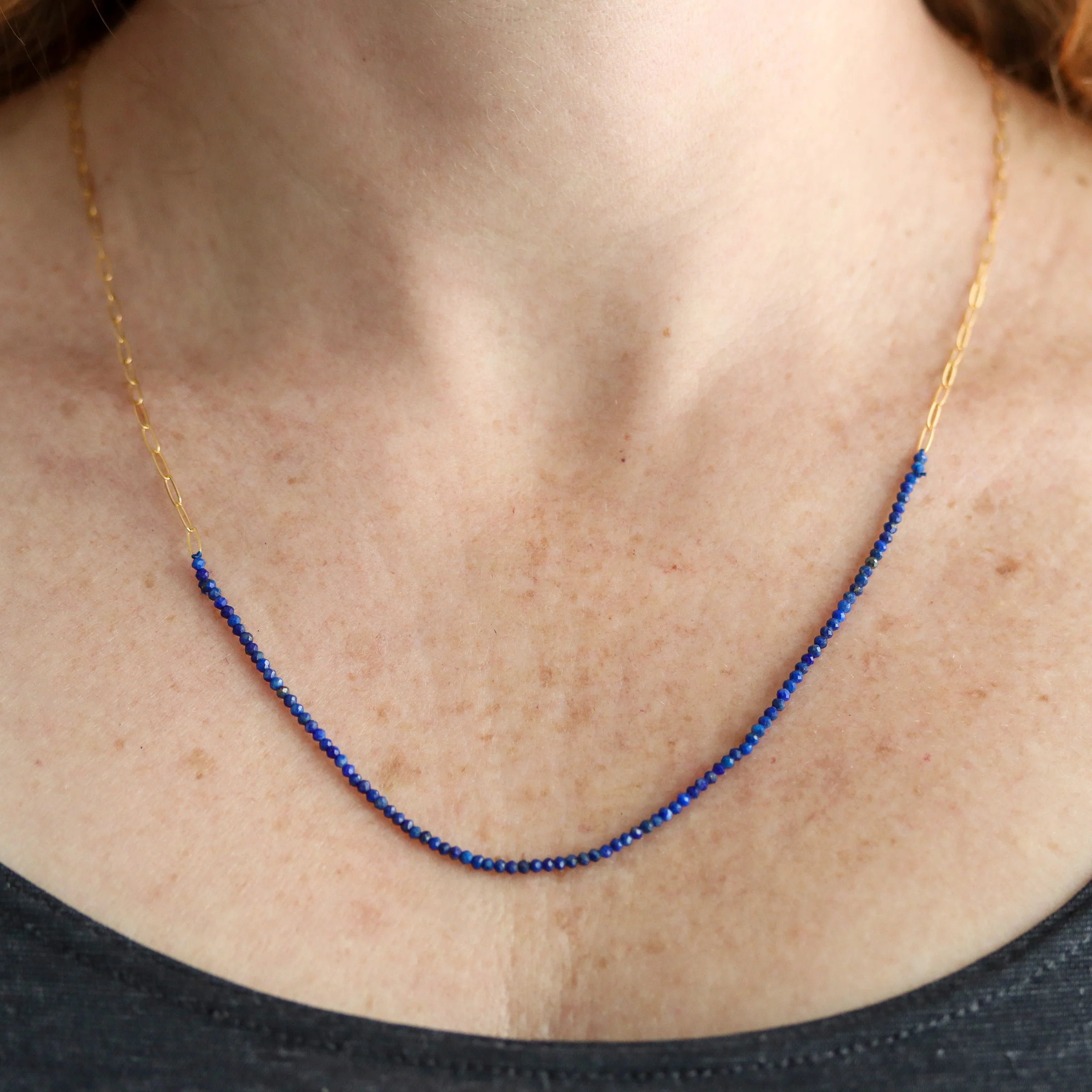 Lapis Lazuli Wrap Bracelet or Necklace With Dainty Gold Chain - Image 4