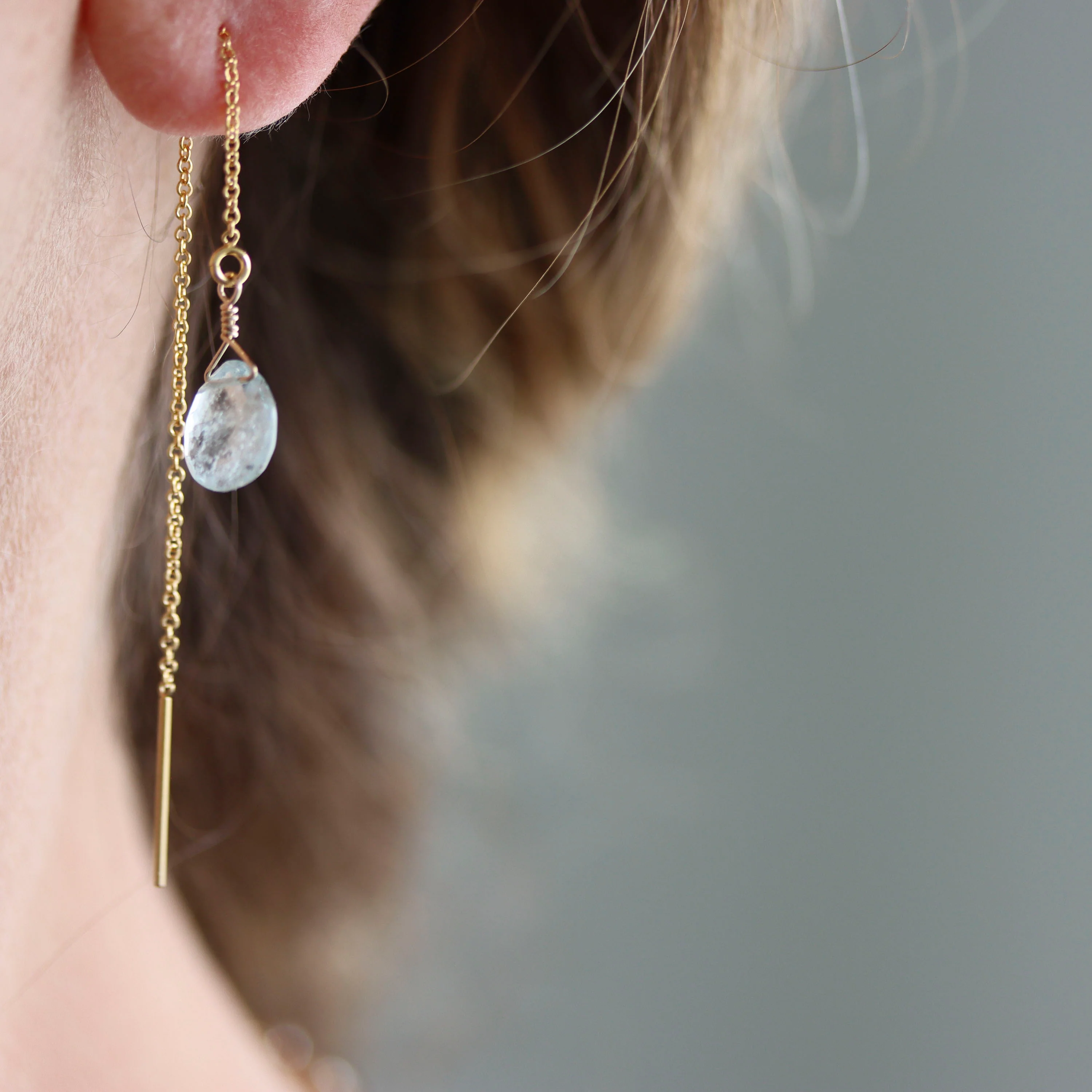 Shaded Aquamarine Threader Earrings - Image 2