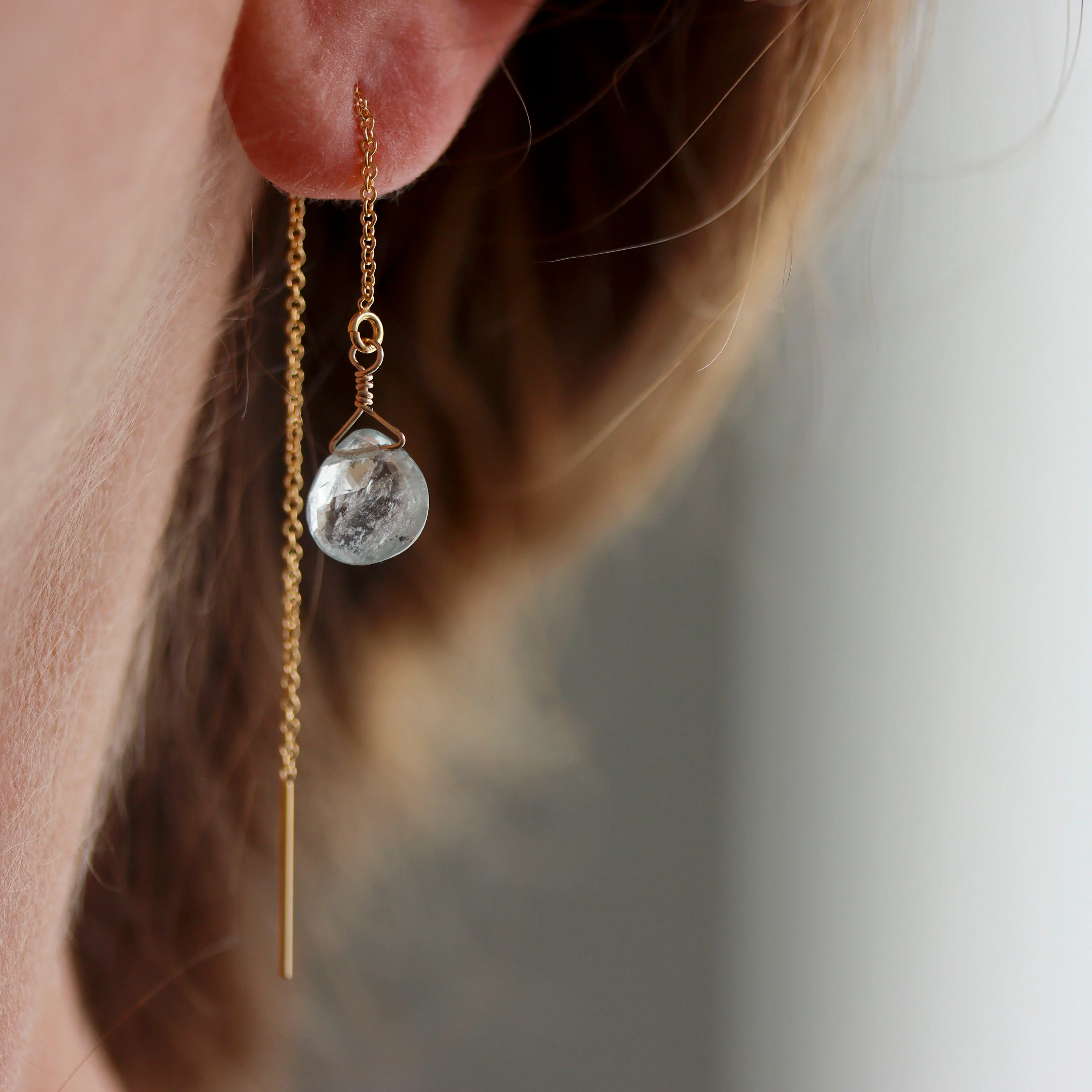 Shaded Aquamarine Threader Earrings - Image 4