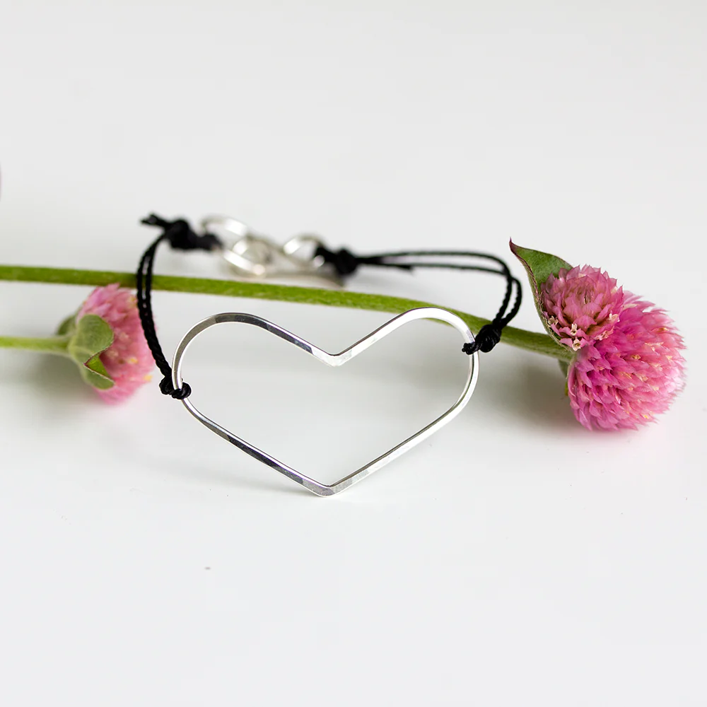Wide Heart Bracelet on Cord - Image 3