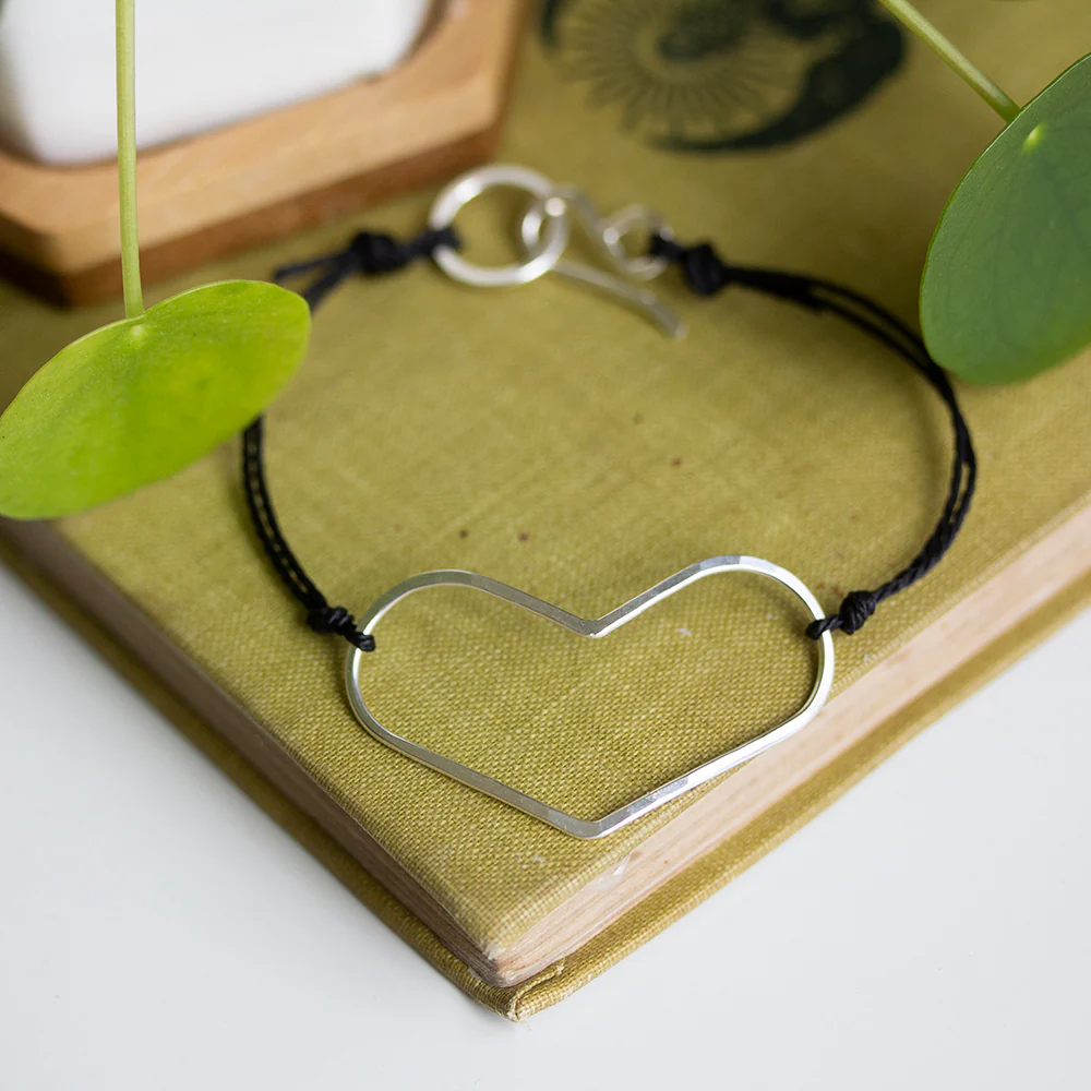 Wide Heart Bracelet on Cord - Image 4