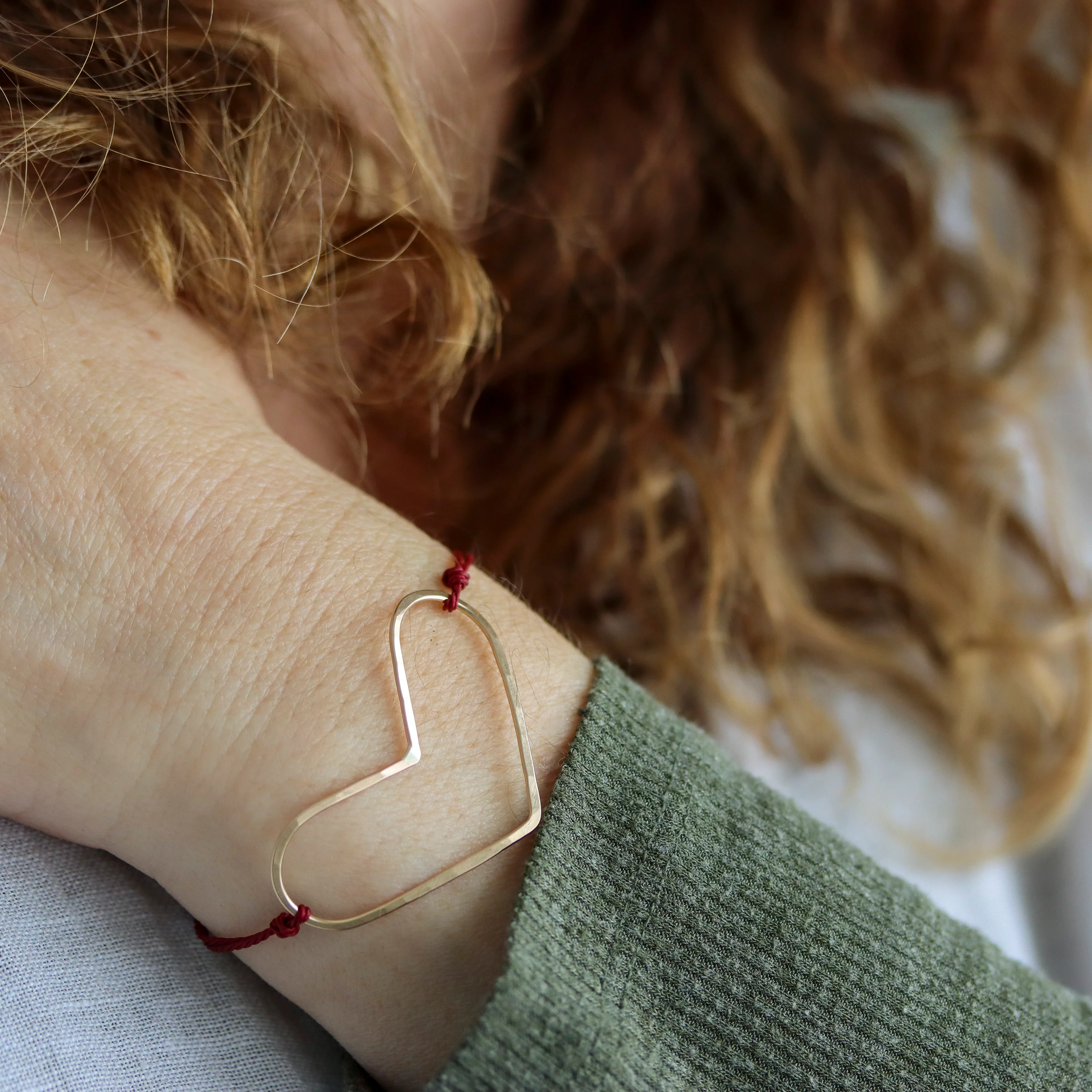 Wide Heart Bracelet on Cord - Image 5