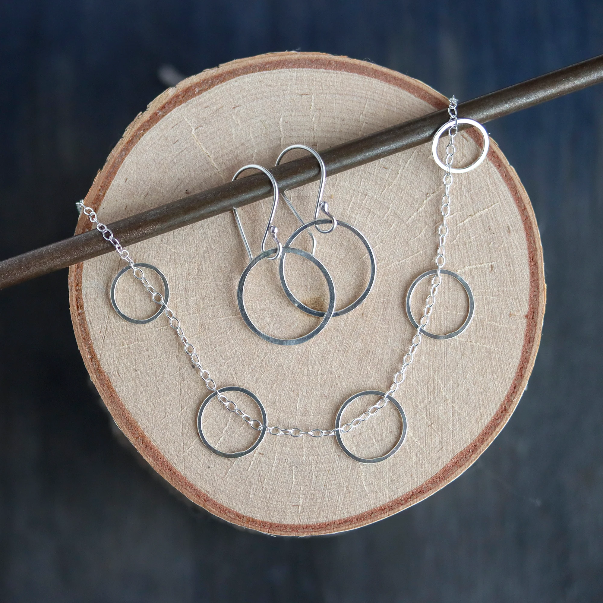 Skipping Stone Necklace & Oh Earrings Set - Image 2