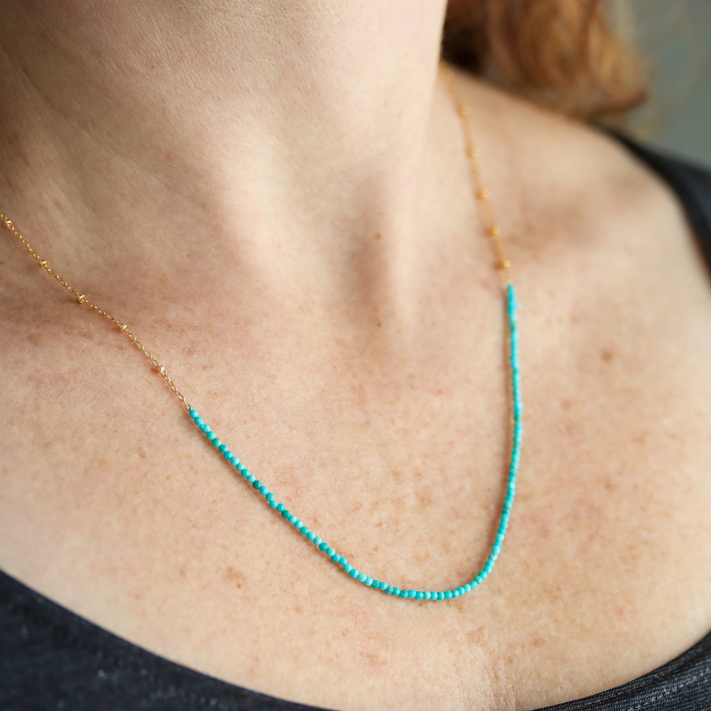 Faceted Turquoise Wrap Bracelet Or Necklace With Gold Chain - Image 2