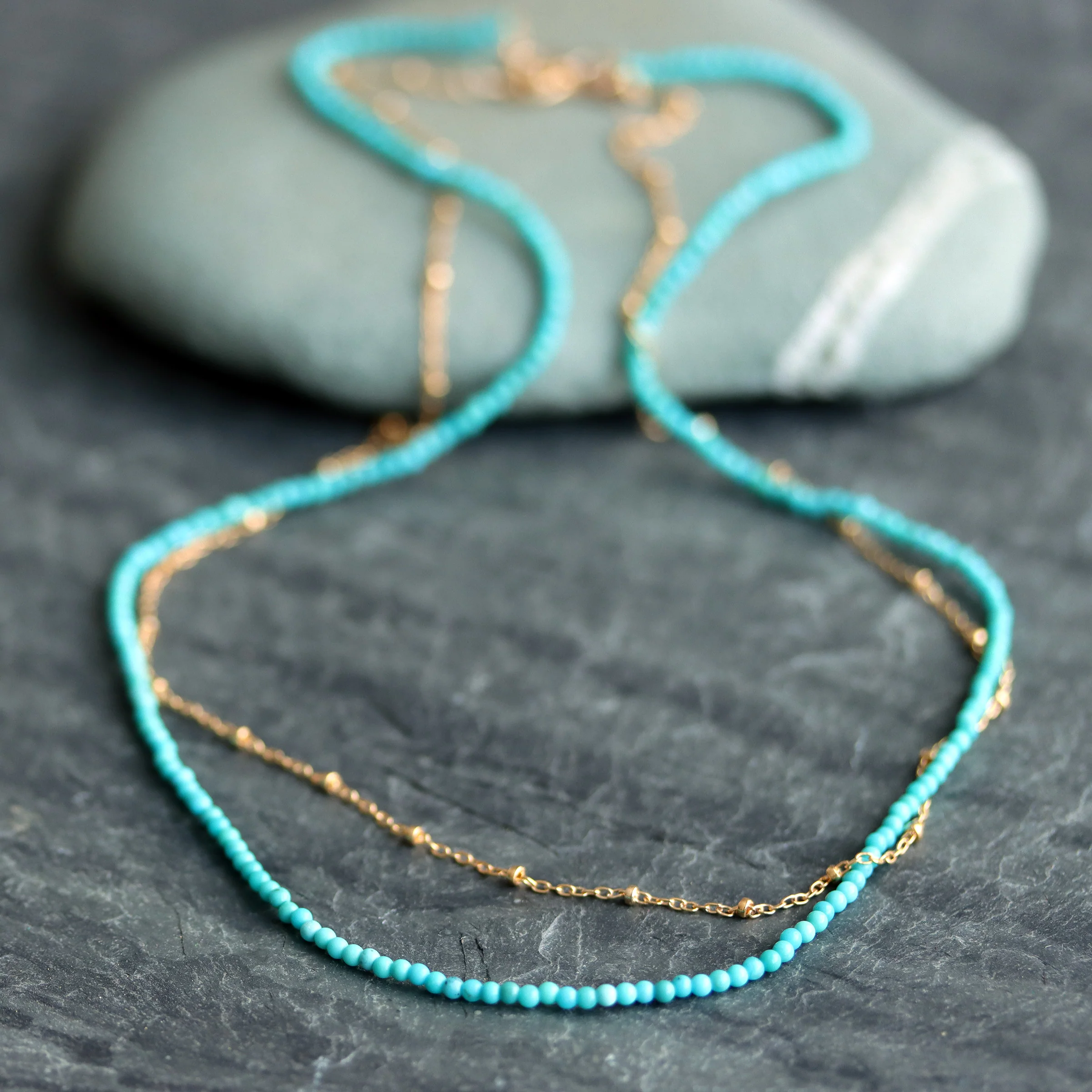 Turquoise and Gold Chain Wrap Necklace - Image 2