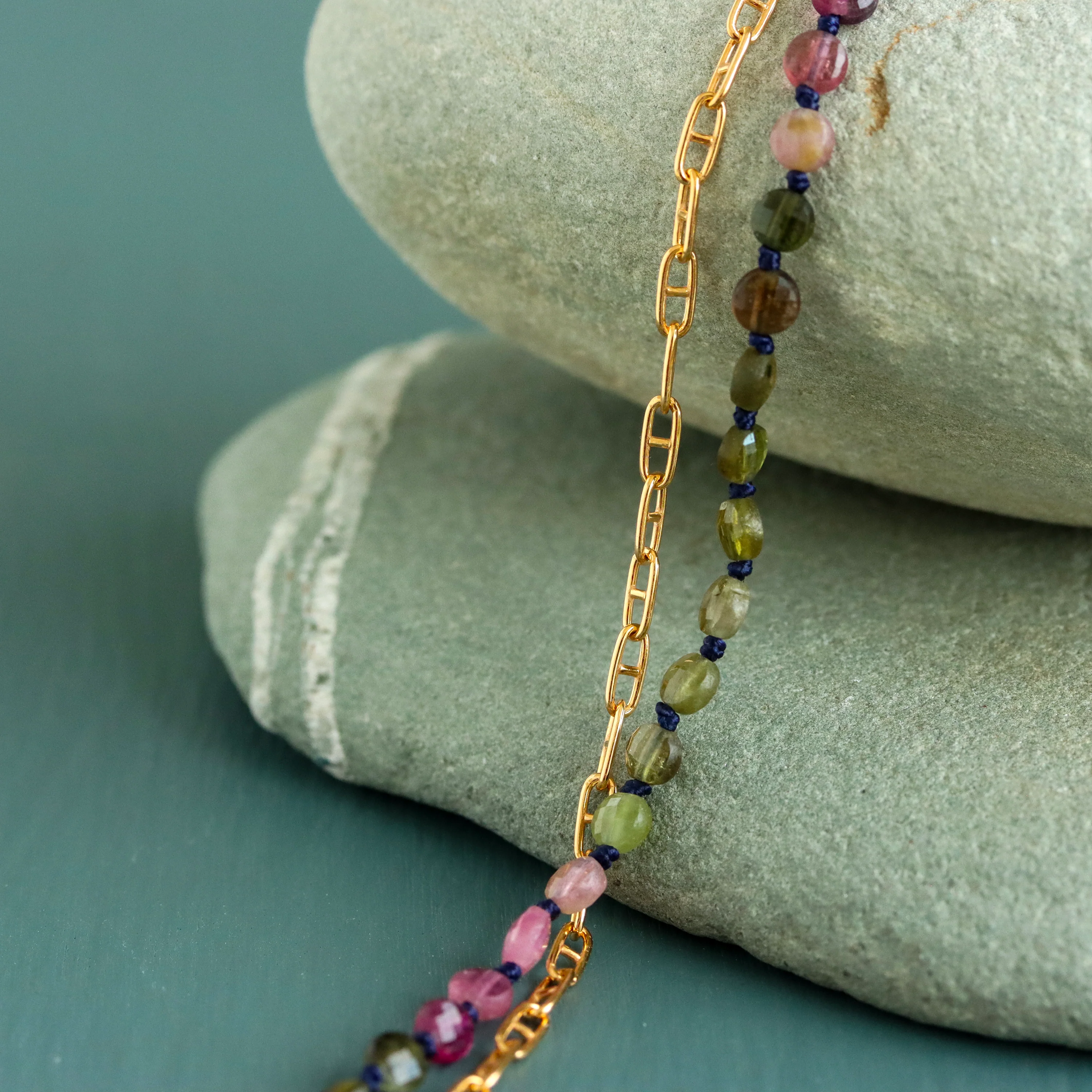 Watermelon Tourmaline and Gold Fill Chain Wrap Necklace - Image 4