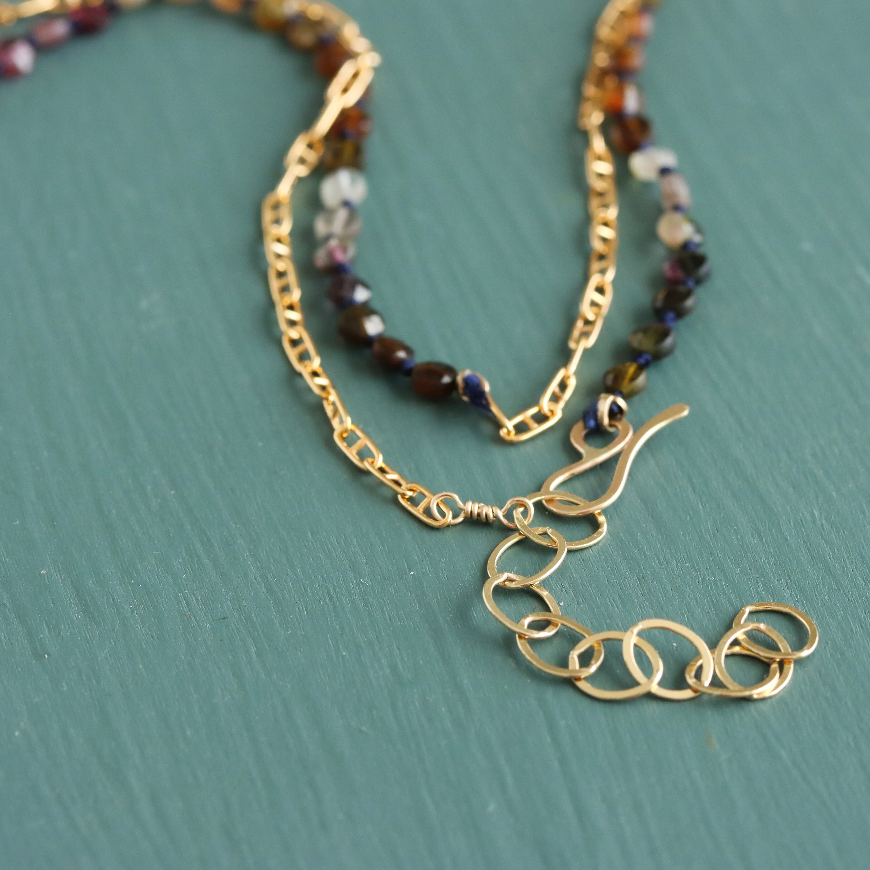 Watermelon Tourmaline and Gold Fill Chain Wrap Necklace - Image 5