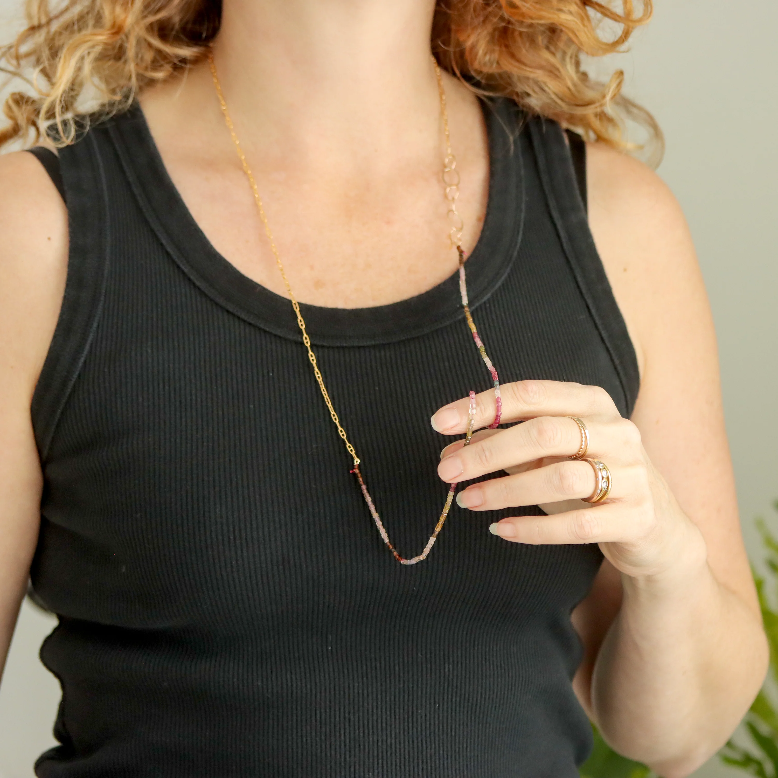 Watermelon Tourmaline and Gold Fill Chain Wrap Necklace - Image 4