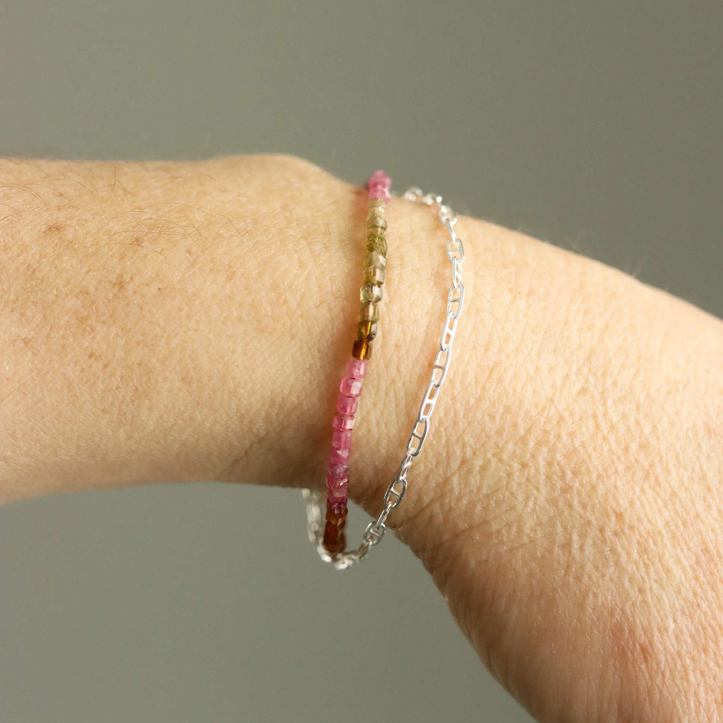 Watermelon Tourmaline Wrap Bracelet With Silver Chain - Image 2