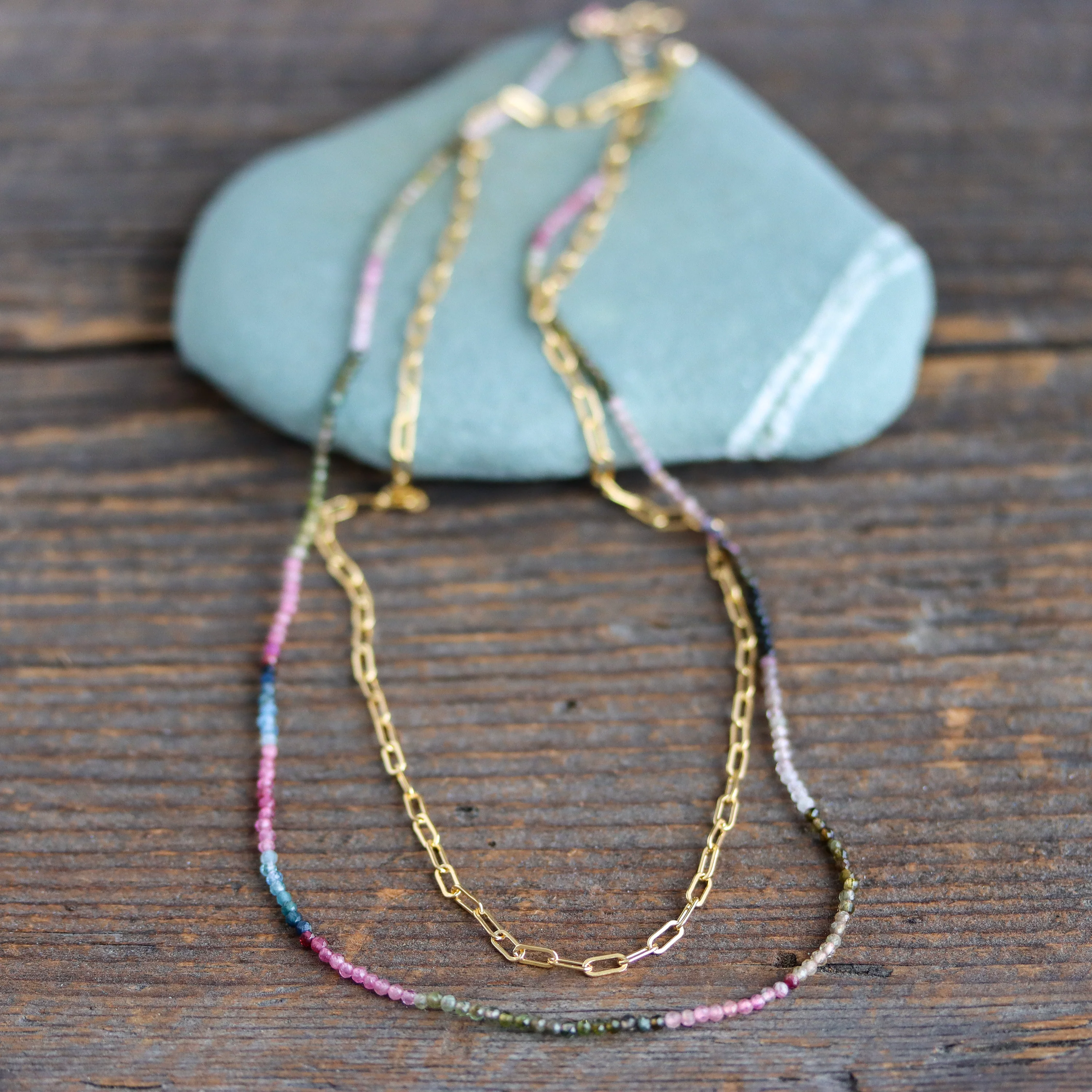 Watermelon Tourmaline and Gold Wrap Necklace - Image 2